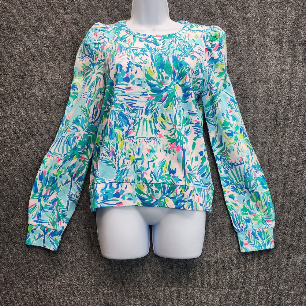NWT Lilly Pulitzer Jansen Puff Sleeve Tropical French Terry Sweatshirt Ibiza S